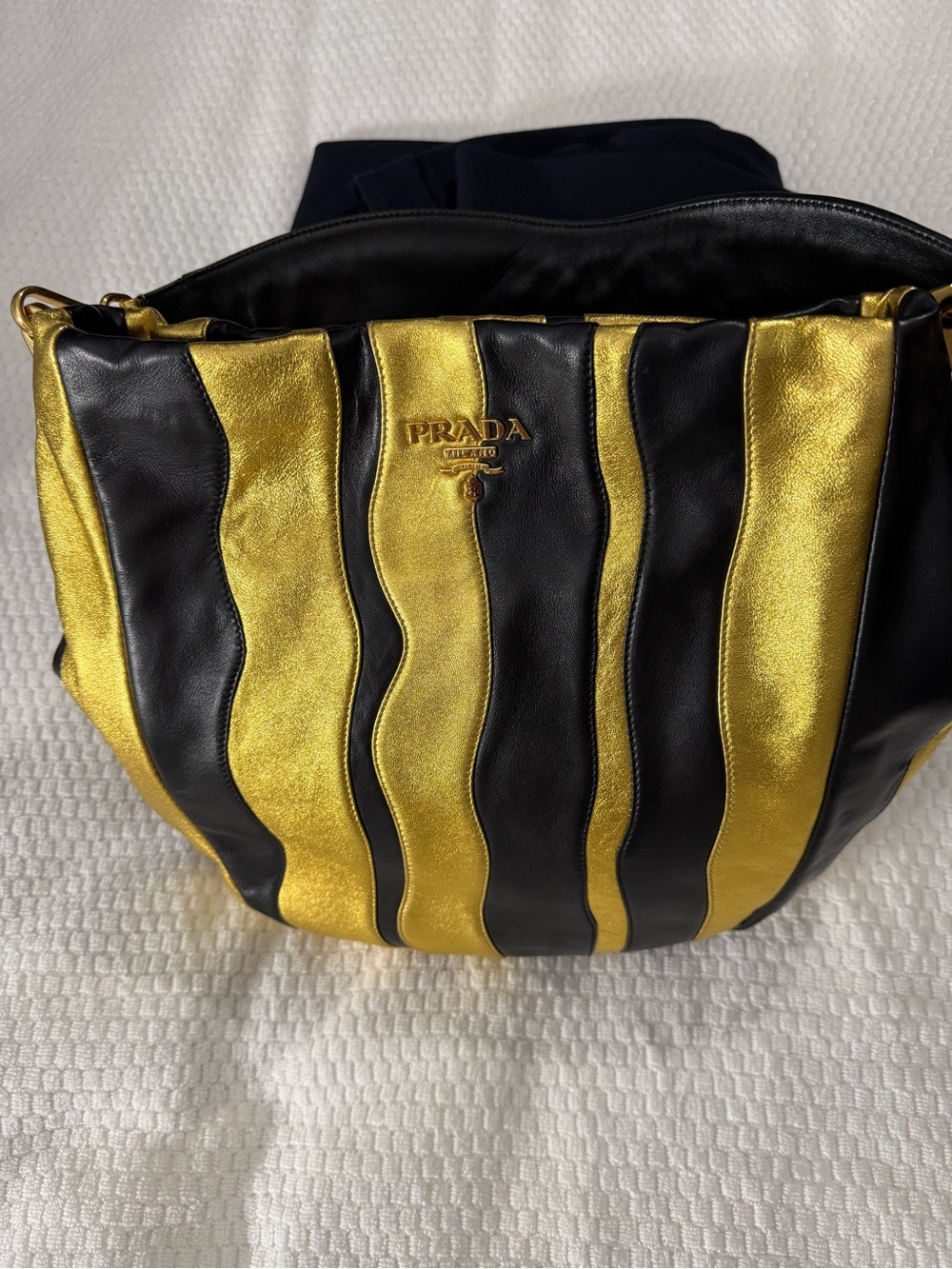 PRADA Black and Gold Stripe Shoulder Bag